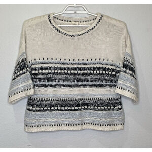 Good Hart Pullover‎ Sweater Womens Size Medium Off White Blue Stripe 3/4 Sleeve